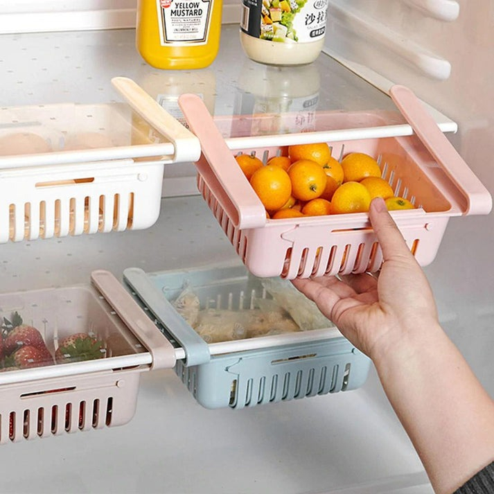 Adjustable Stretchable Fridge Storage Basket – Expandable Sliding Refrigerator Organizer Tray