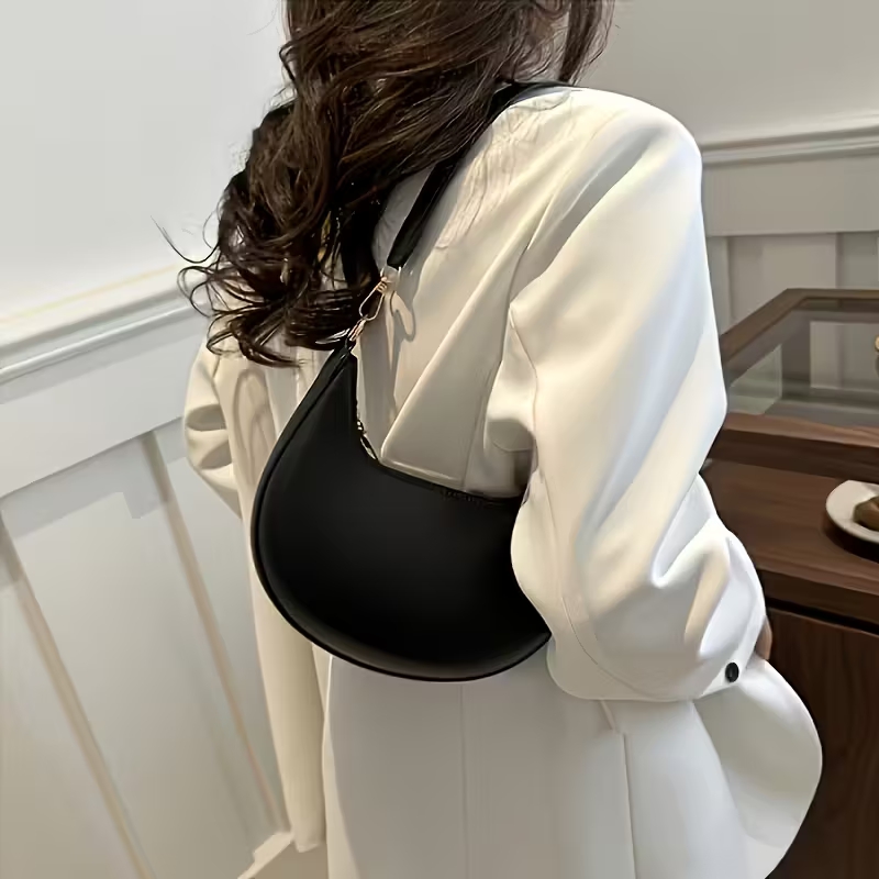 Trendy Leather Half Moon Shoulder Bag for Women – Everyday Minimalist Underarm Purse - Image 3