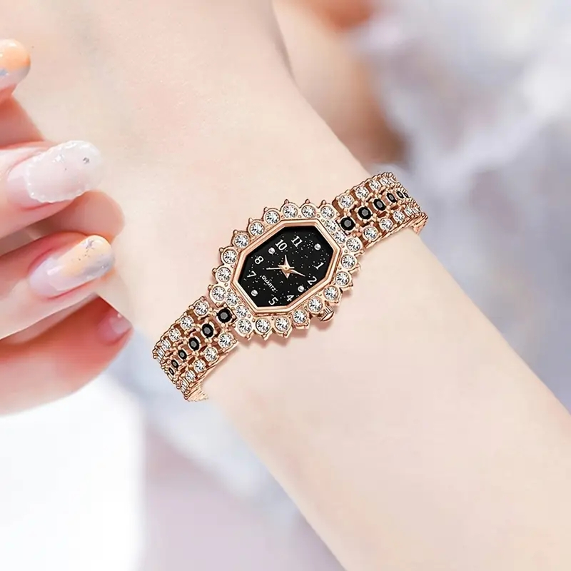 1Pc Elegant Luxury Rose Gold Diamond Watch for Women
