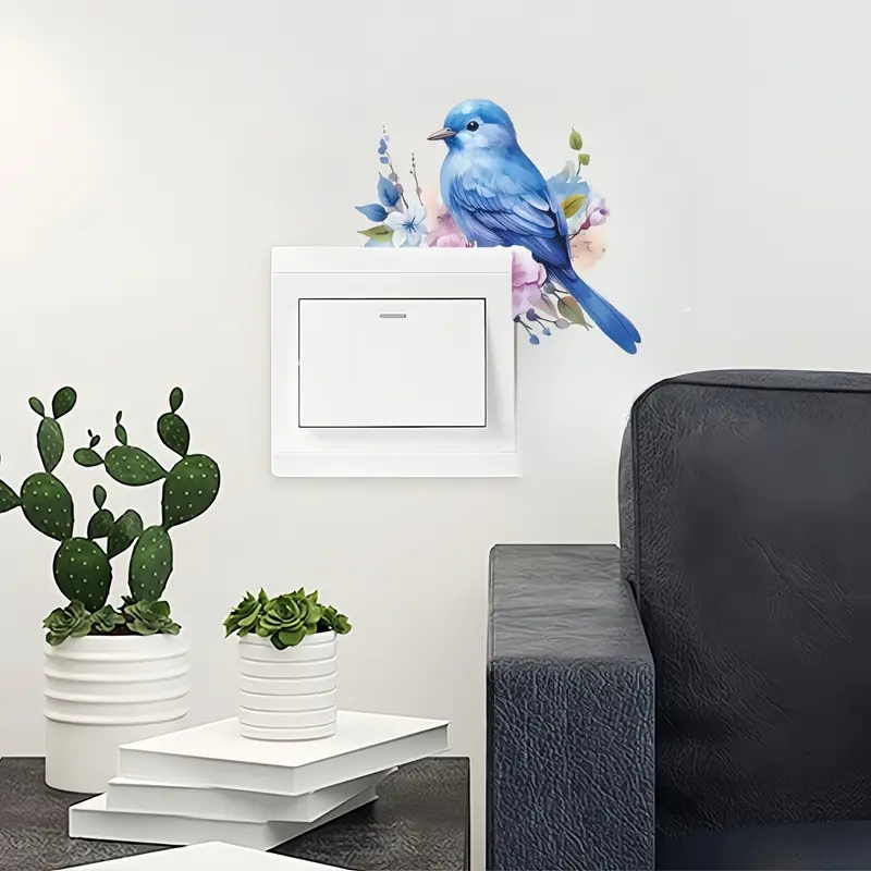 Bluebird Floral Vibrant Wall Light Switch Sticker Self Adhesive Waterproof - Image 2