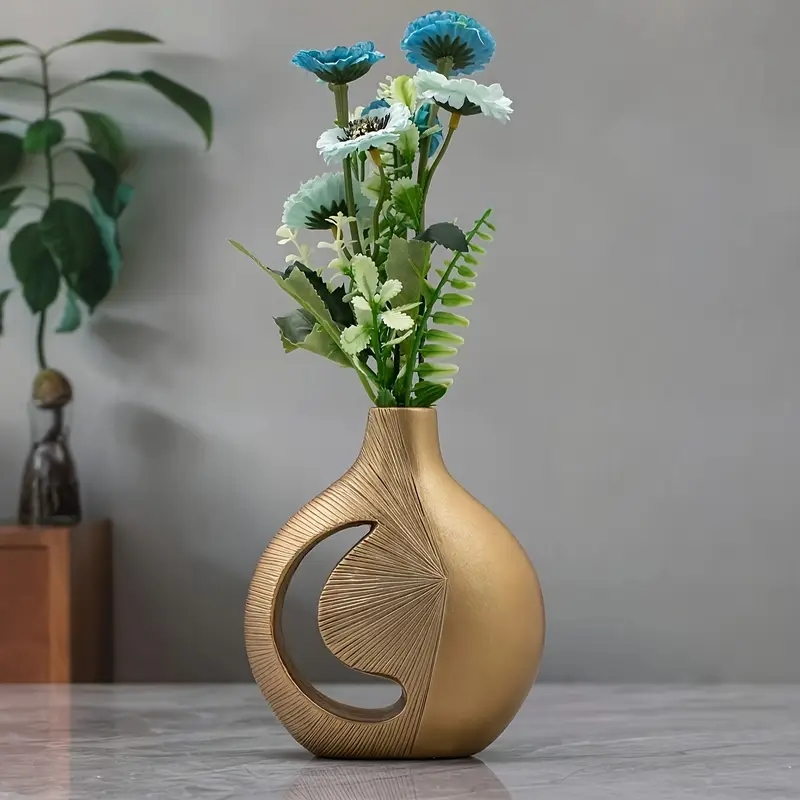 1pc Modern Nordic Resin Golden Crescent Moon Vase Luxury Home