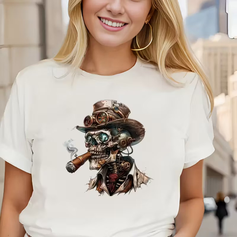 Steampunk Smoking Skull Vinyl Stickers