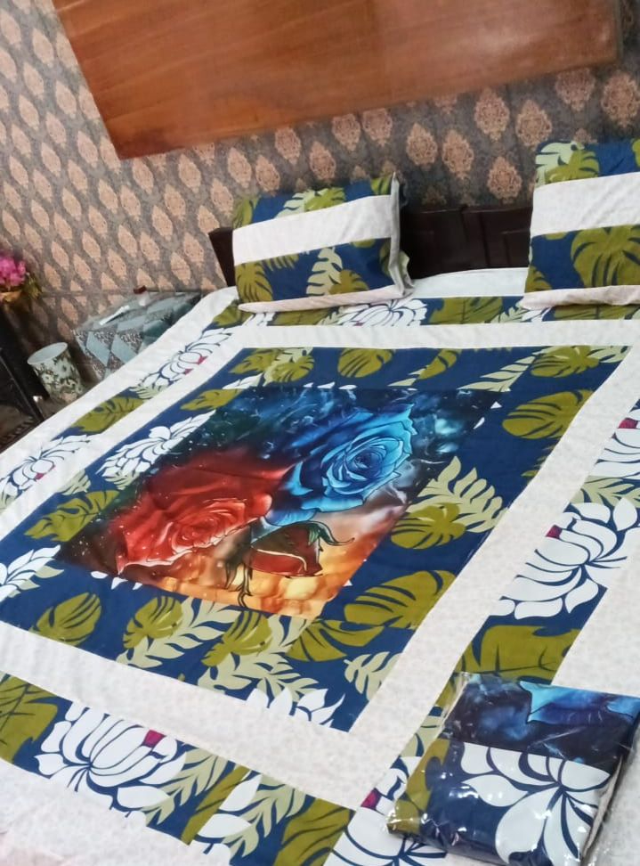 Embroidered Patchwork Bedsheet Set King Size – Premium Cotton 3 Piece - Image 6