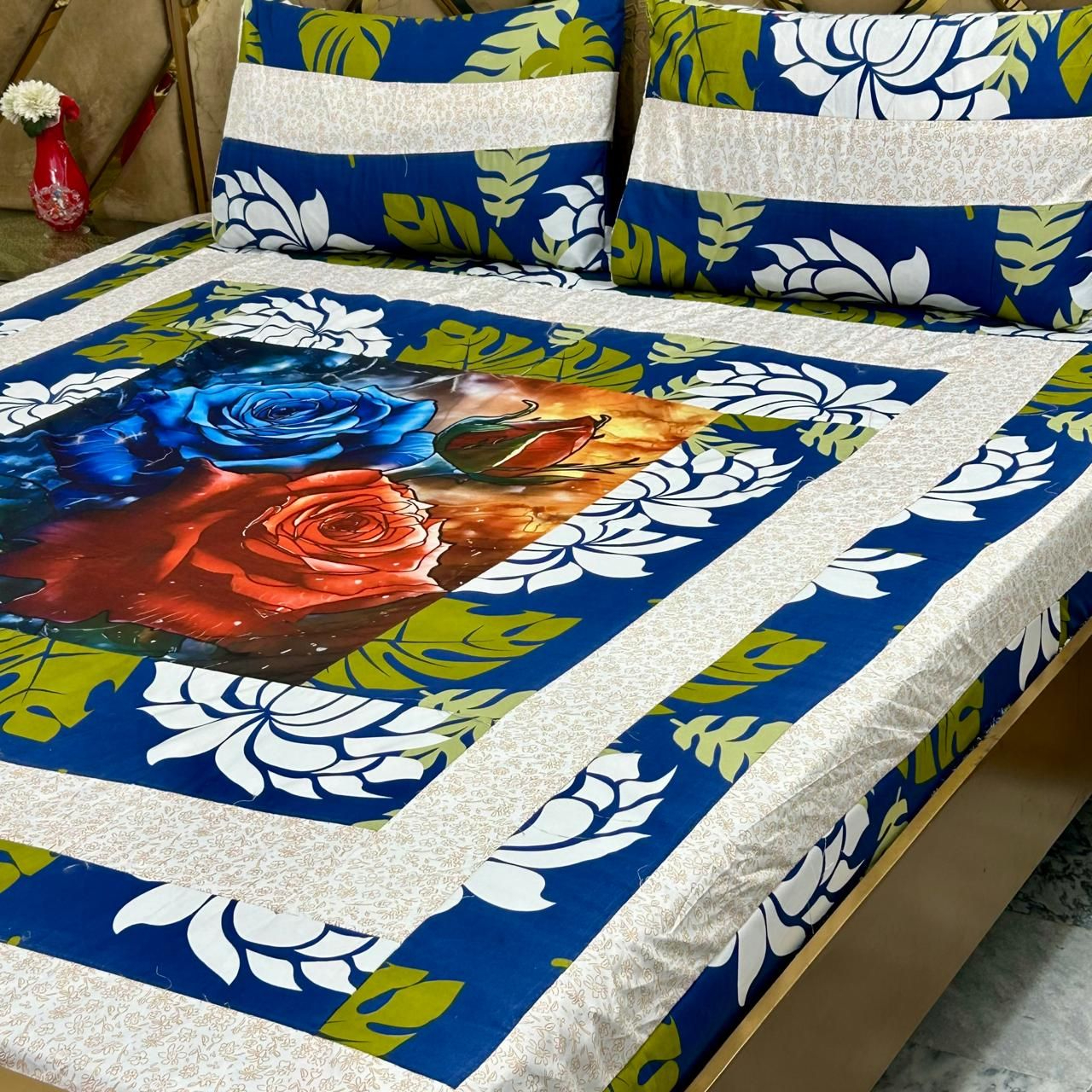 Embroidered Patchwork Bedsheet Set King Size – Premium Cotton 3 Piece - Image 4