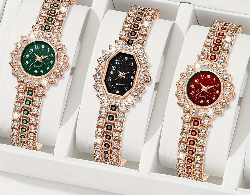 1Pc Elegant Luxury Rose Gold Diamond Watch for Women - Image 4