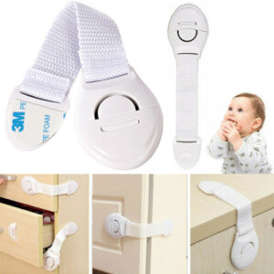 Baby Proof Safety Strap Lock Adhesive Childproof Latch for Cabinets & Drawers