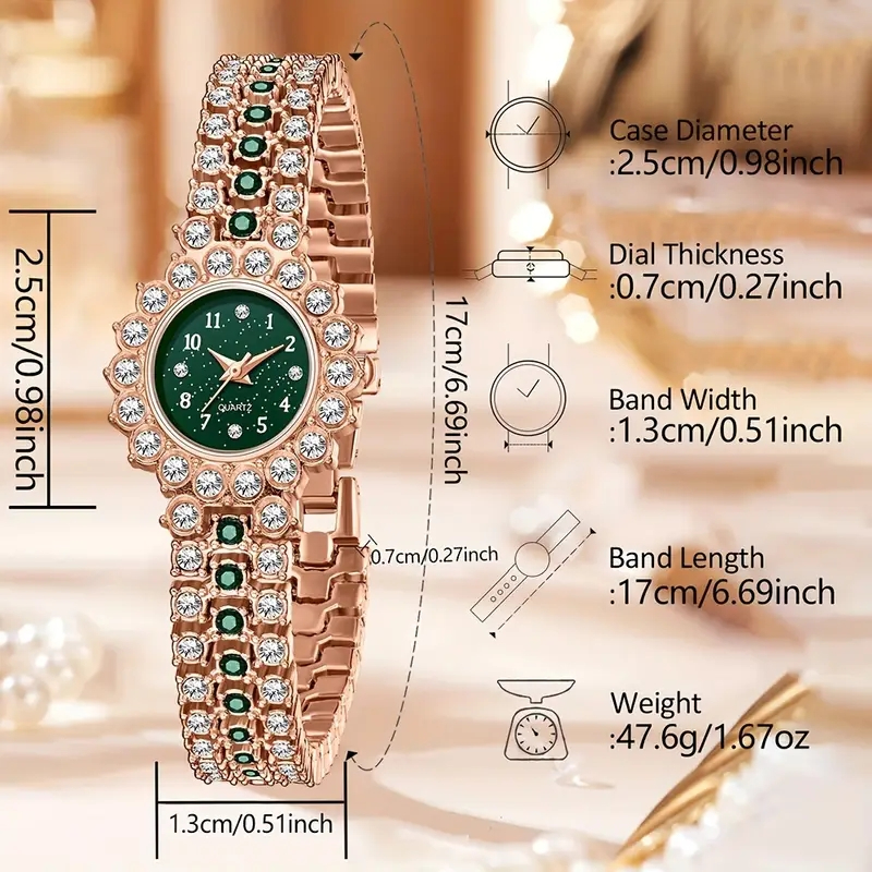 1Pc Elegant Luxury Rose Gold Diamond Watch for Women - Image 5