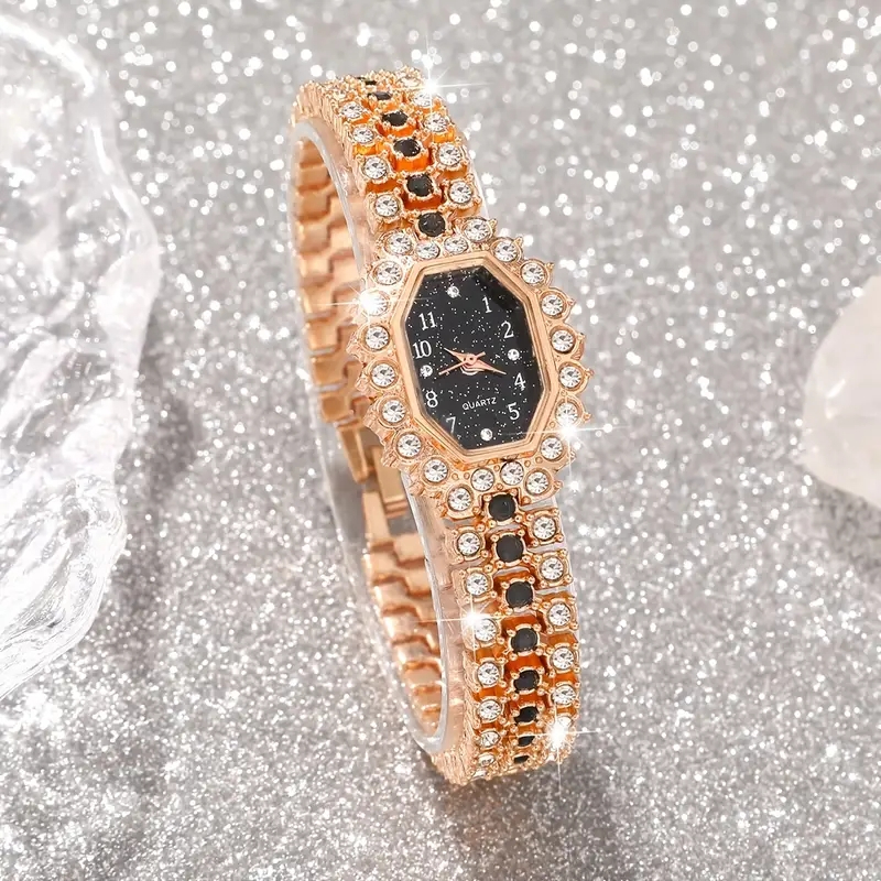 1Pc Elegant Luxury Rose Gold Diamond Watch for Women - Image 6