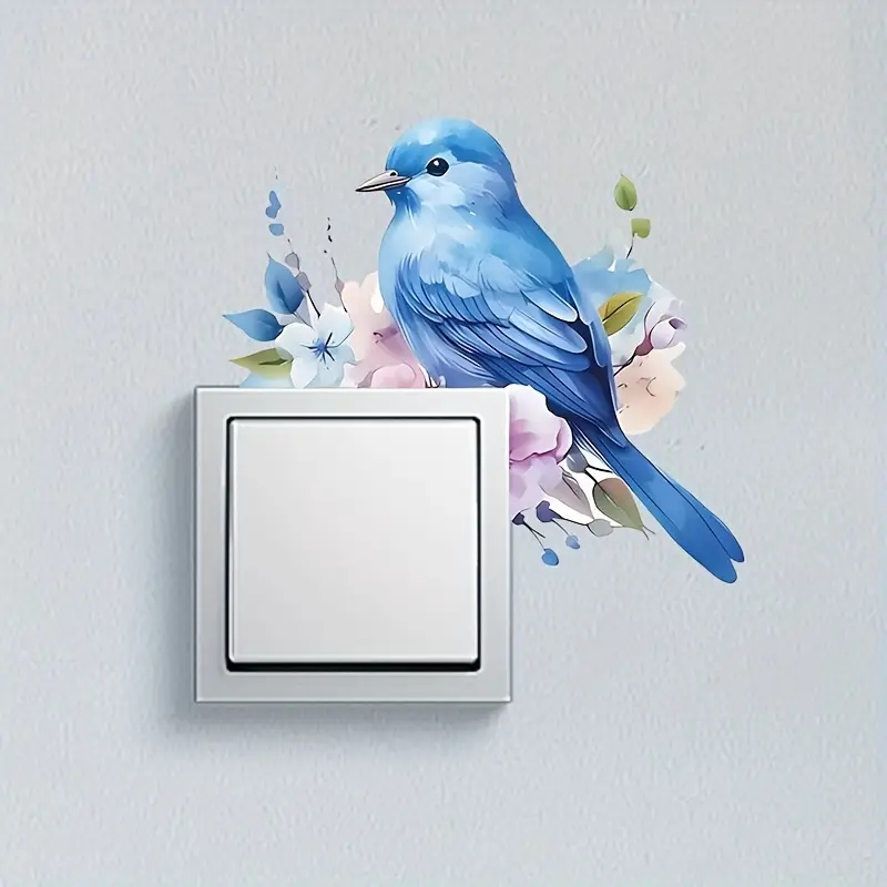 Bluebird Floral Vibrant Wall Light Switch Sticker Self Adhesive Waterproof - Image 6
