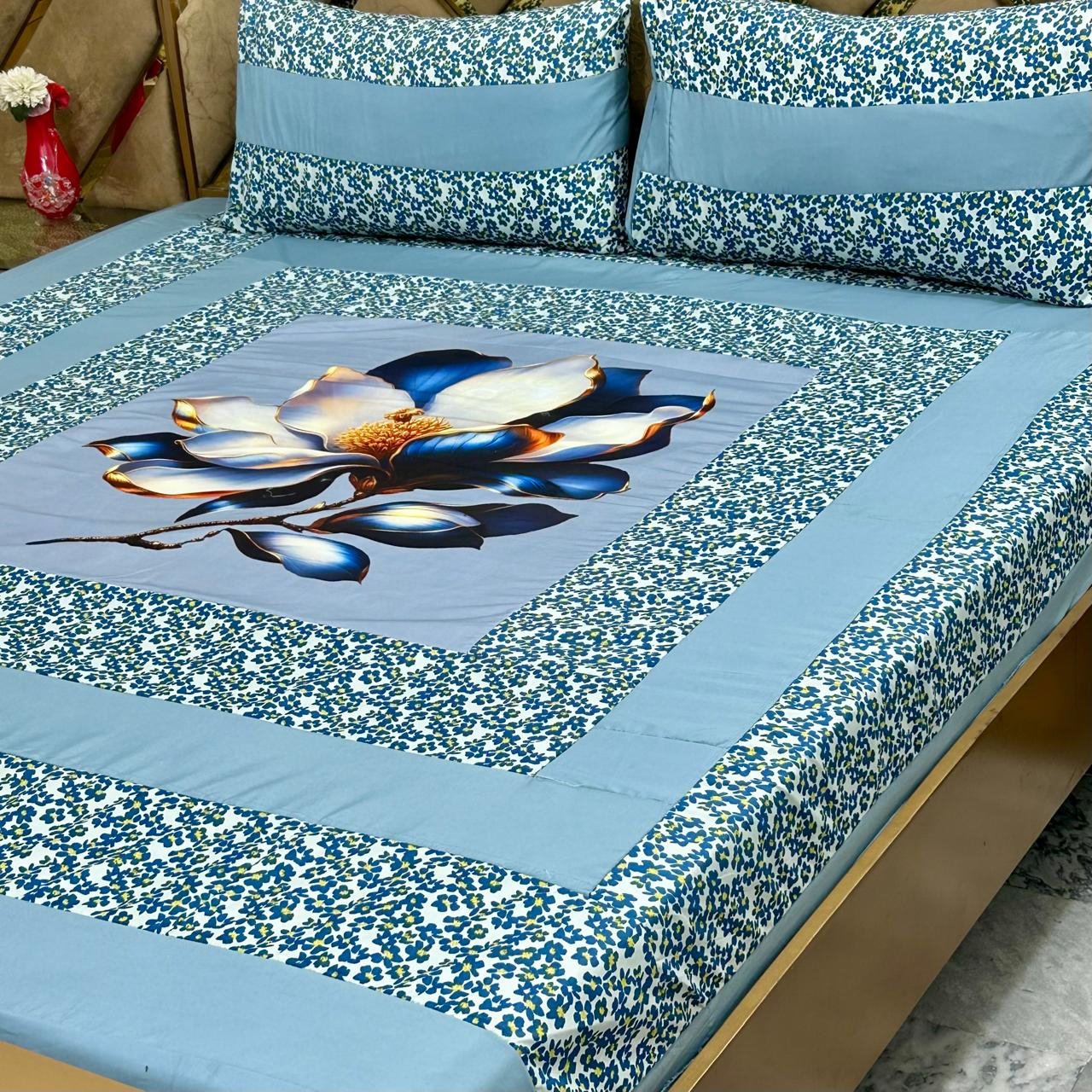 Embroidered Patchwork Bedsheet Set King Size – Premium Cotton 3 Piece - Image 5