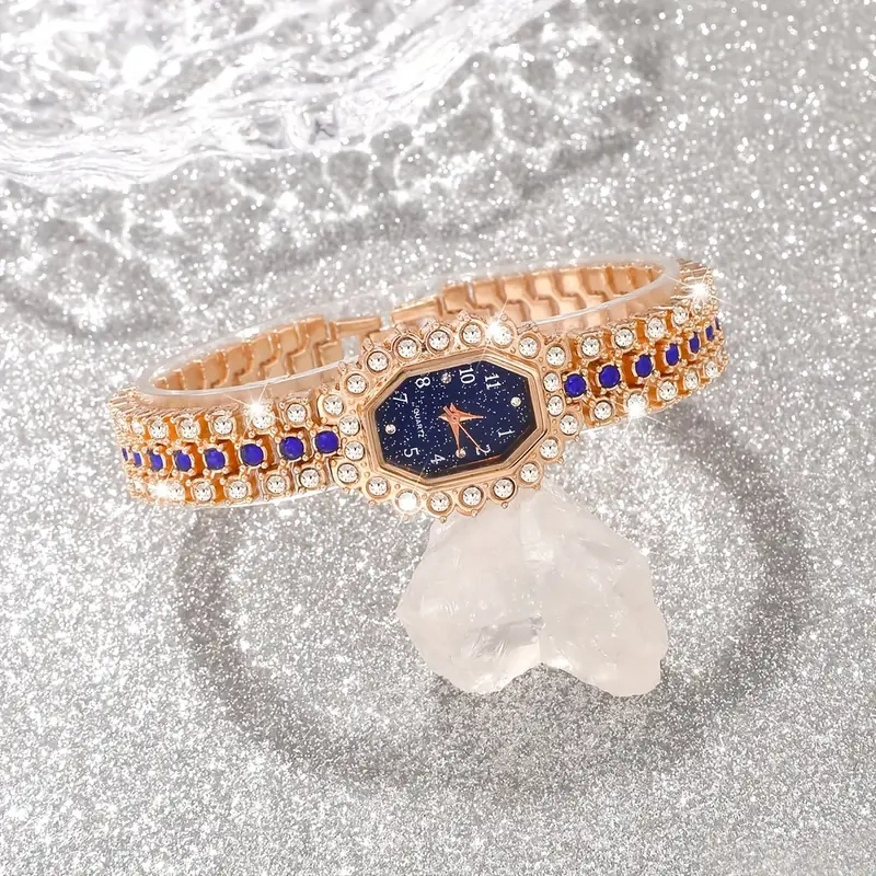 1Pc Elegant Luxury Rose Gold Diamond Watch for Women - Image 7