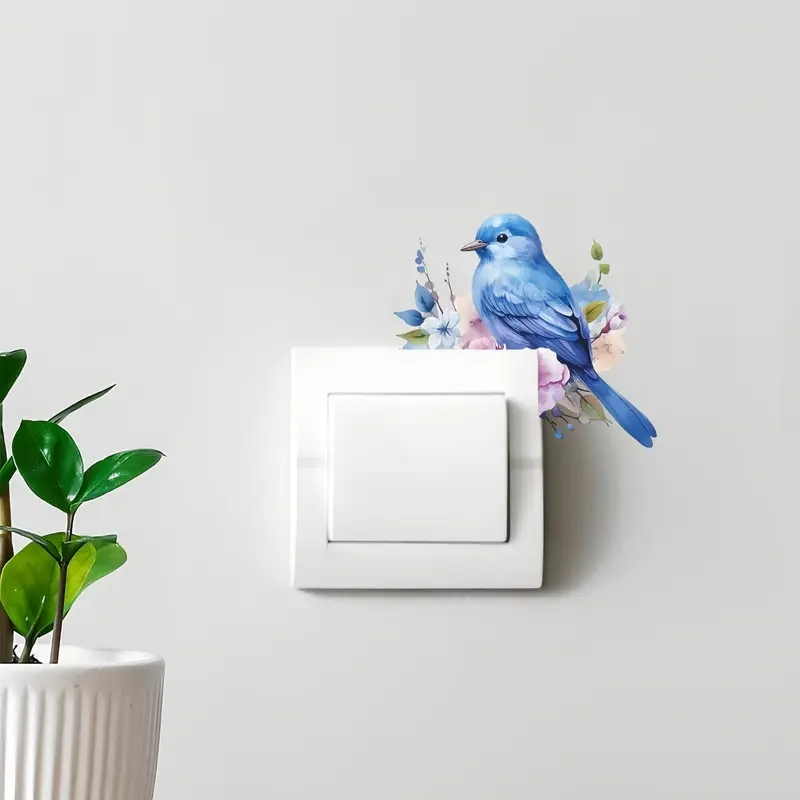 Bluebird Floral Vibrant Wall Light Switch Sticker Self Adhesive Waterproof - Image 8