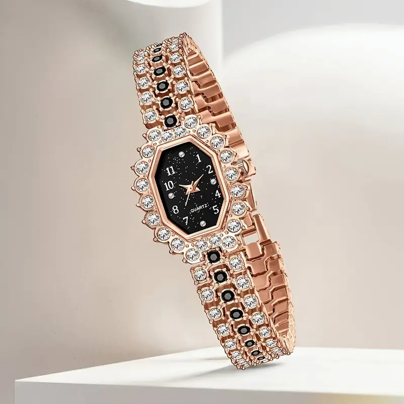 1Pc Elegant Luxury Rose Gold Diamond Watch for Women - Image 9