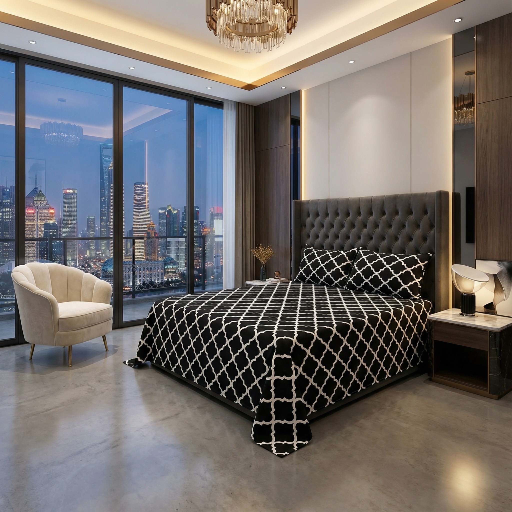 Elegant 3D Crystal Pattern Double Bedsheet Ultra Soft Cotton