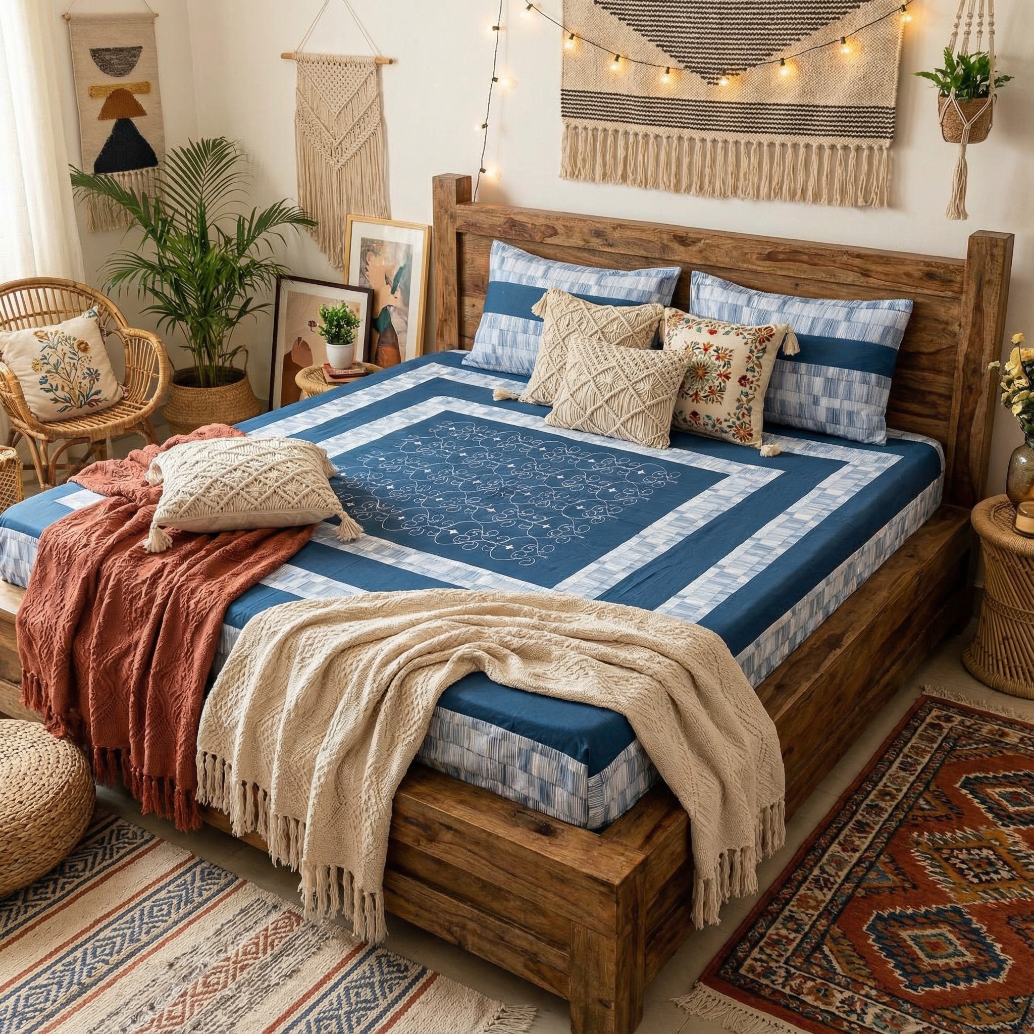 Embroidered Patchwork Bedsheet Set King Size – Premium Cotton 3 Piece - Image 10