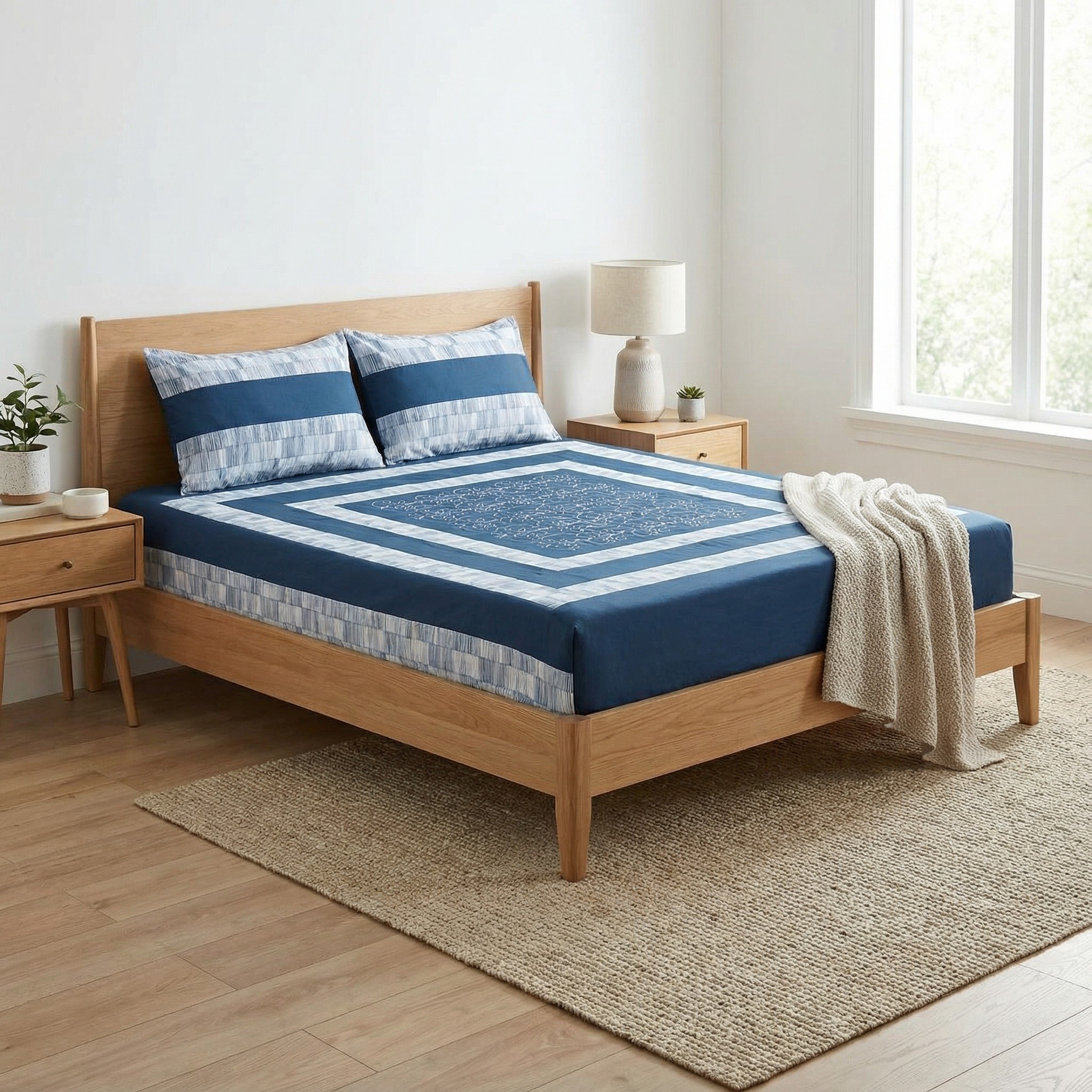 Embroidered Patchwork Bedsheet Set King Size – Premium Cotton 3 Piece - Image 11