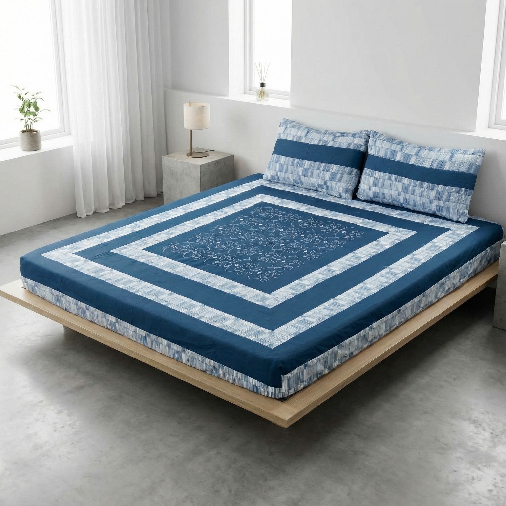 Embroidered Patchwork Bedsheet Set King Size – Premium Cotton 3 Piece - Image 13