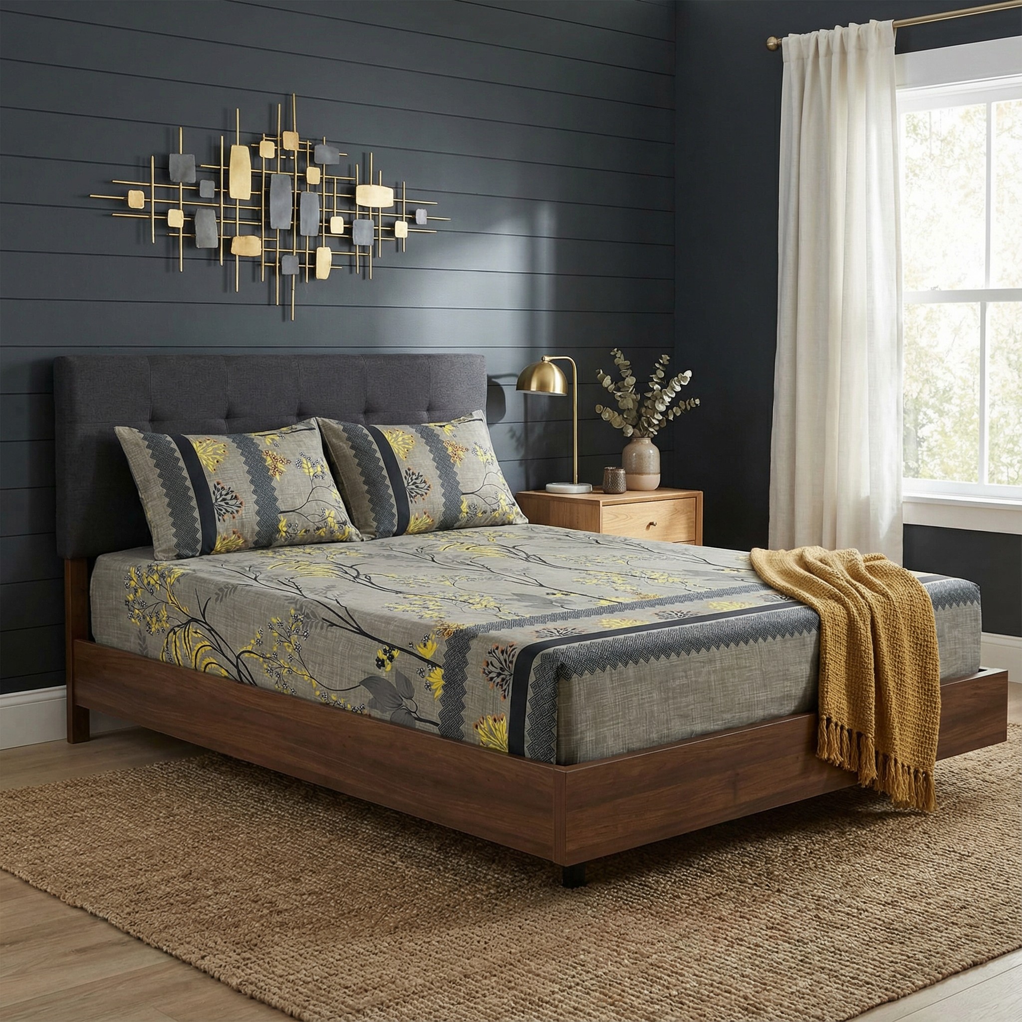 Elegant 3D Crystal Pattern Double Bedsheet Ultra Soft Cotton.