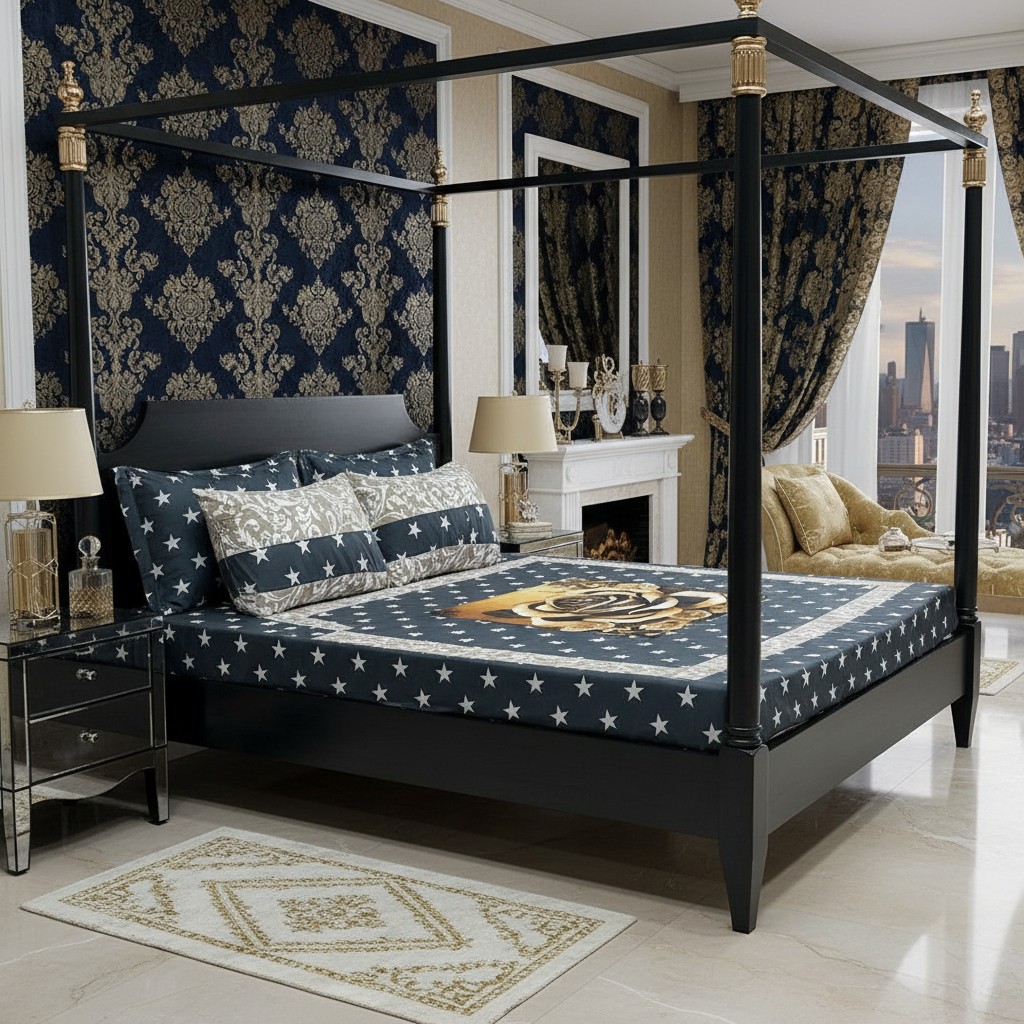 Premium Quality Luxury King Size Rose Patchwork Cotton Bedsheet Set (3 Pc) - Image 2