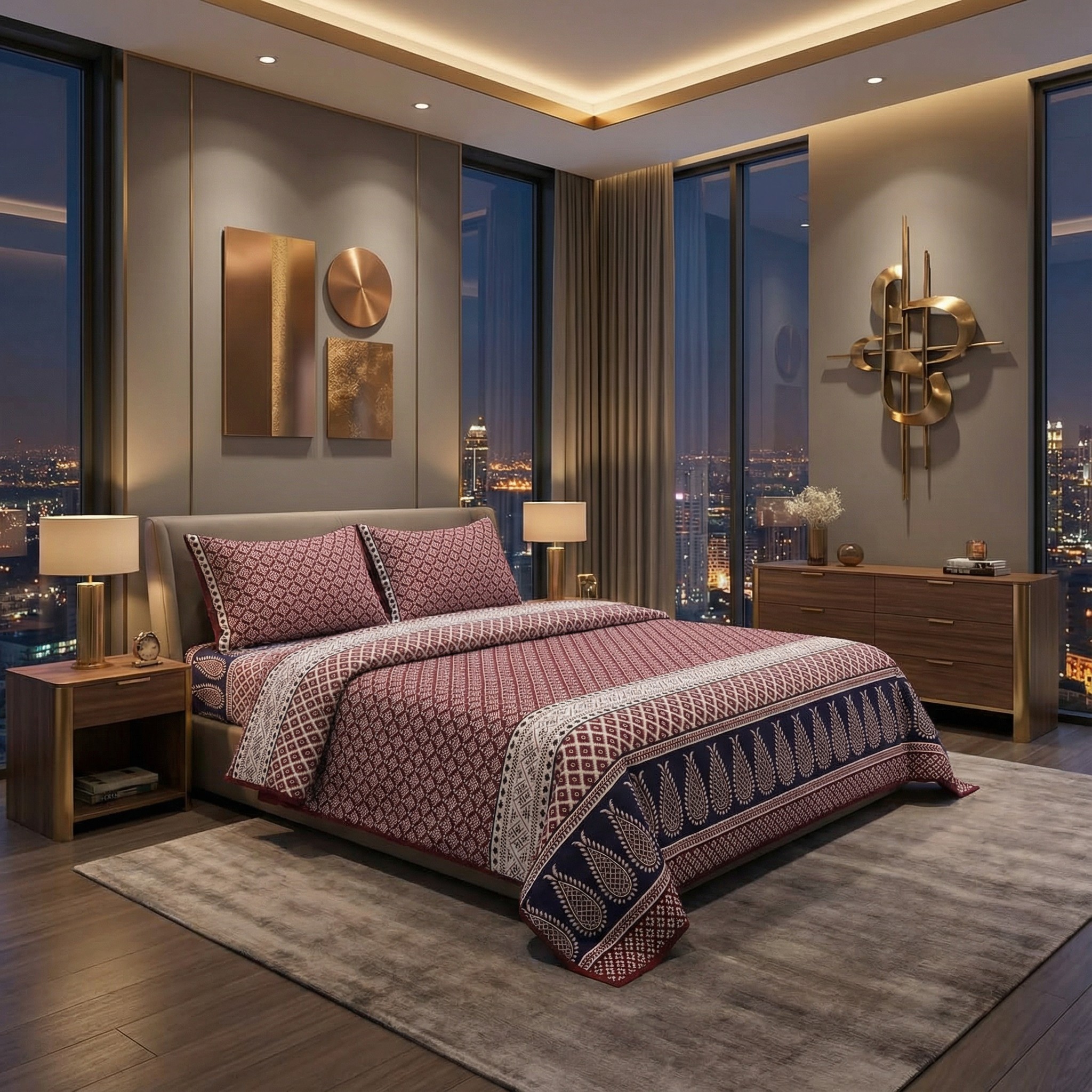 Premium 3D Crystal Cotton King Bedsheet Set Soft, Durable  And Colorfast.