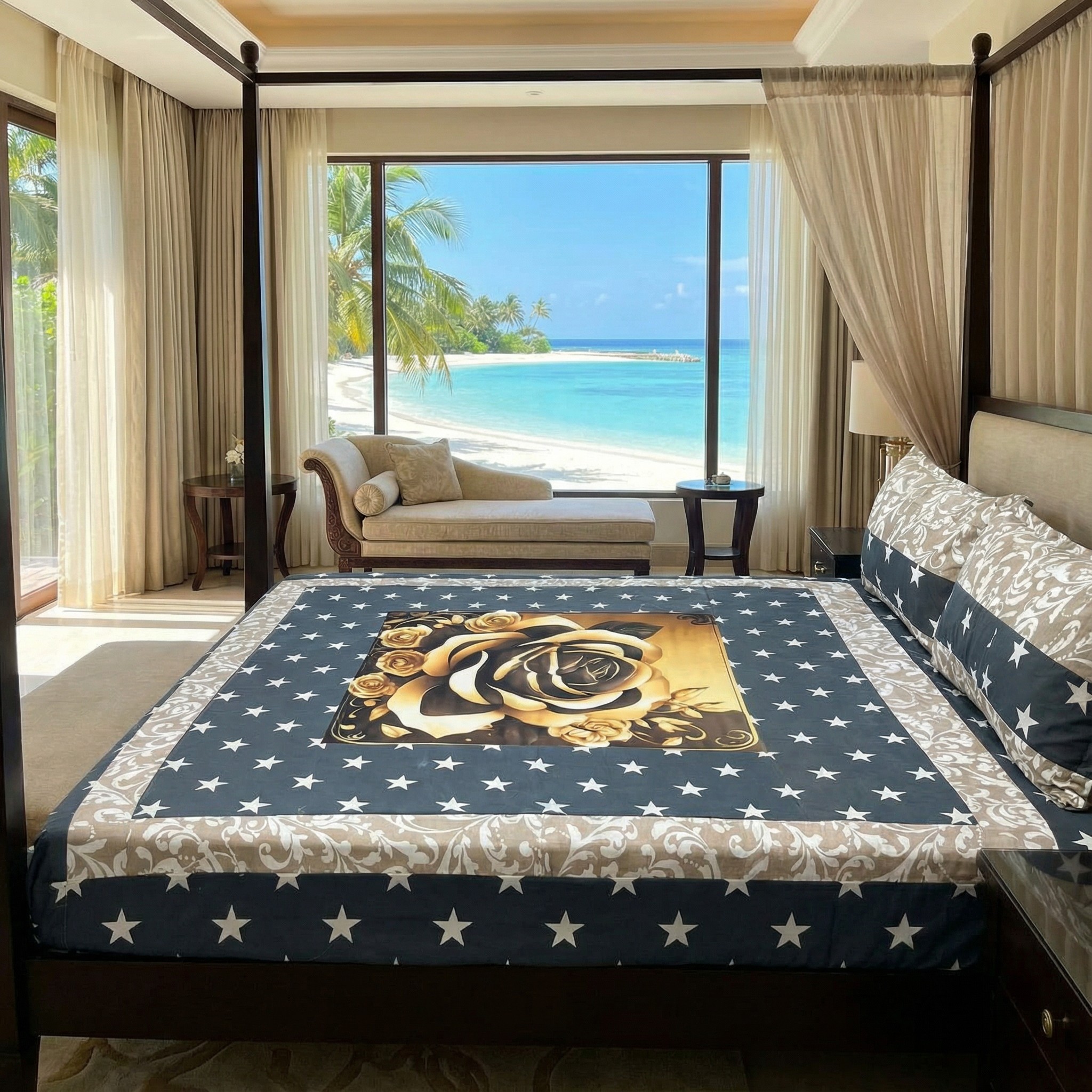 Premium Quality Luxury King Size Rose Patchwork Cotton Bedsheet Set (3 Pc) - Image 6